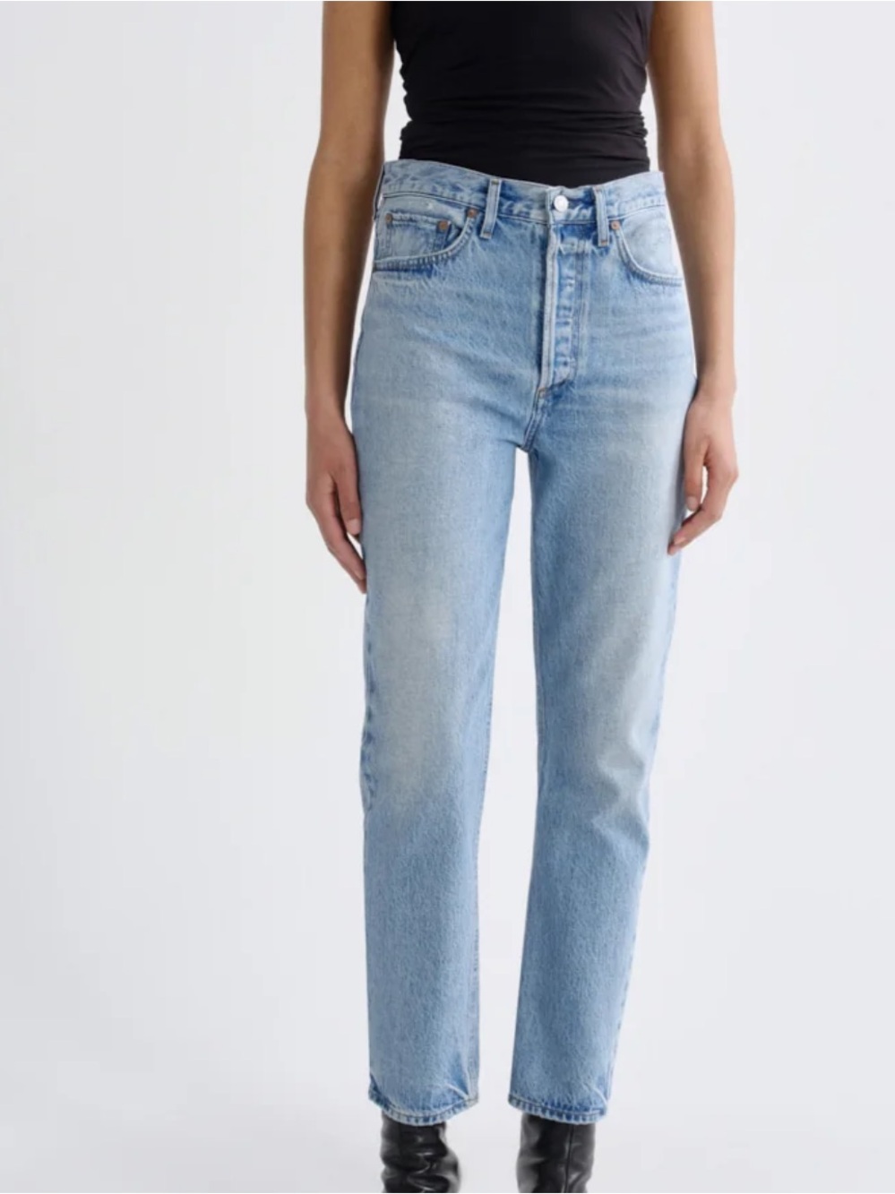 AGOLDE Riley crop button fly high rise straight leg Jean distressed sz 27